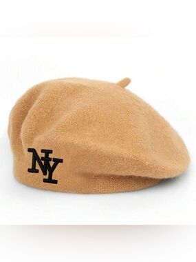 Tan Beret with Black NY Accent - Classic Women's Hat